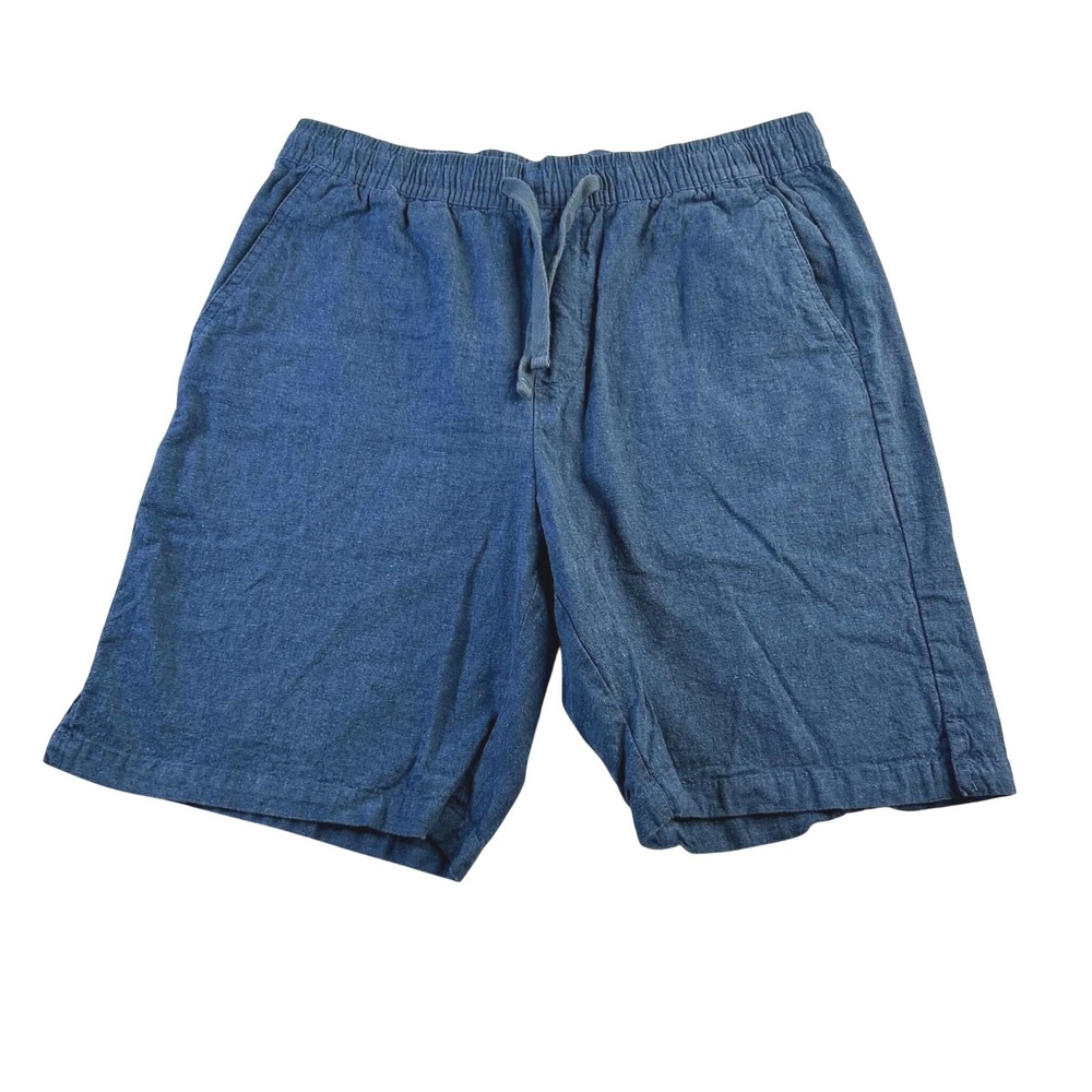 Gap Mens Linen Cotton 8 Inch Easy Shorts Blue Chambray Elastic Waist Small